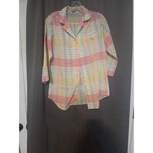 Honors Pastel Plaid Blouse,‎ Women's Small Top, Long Sleeve Button Up, Vintage
